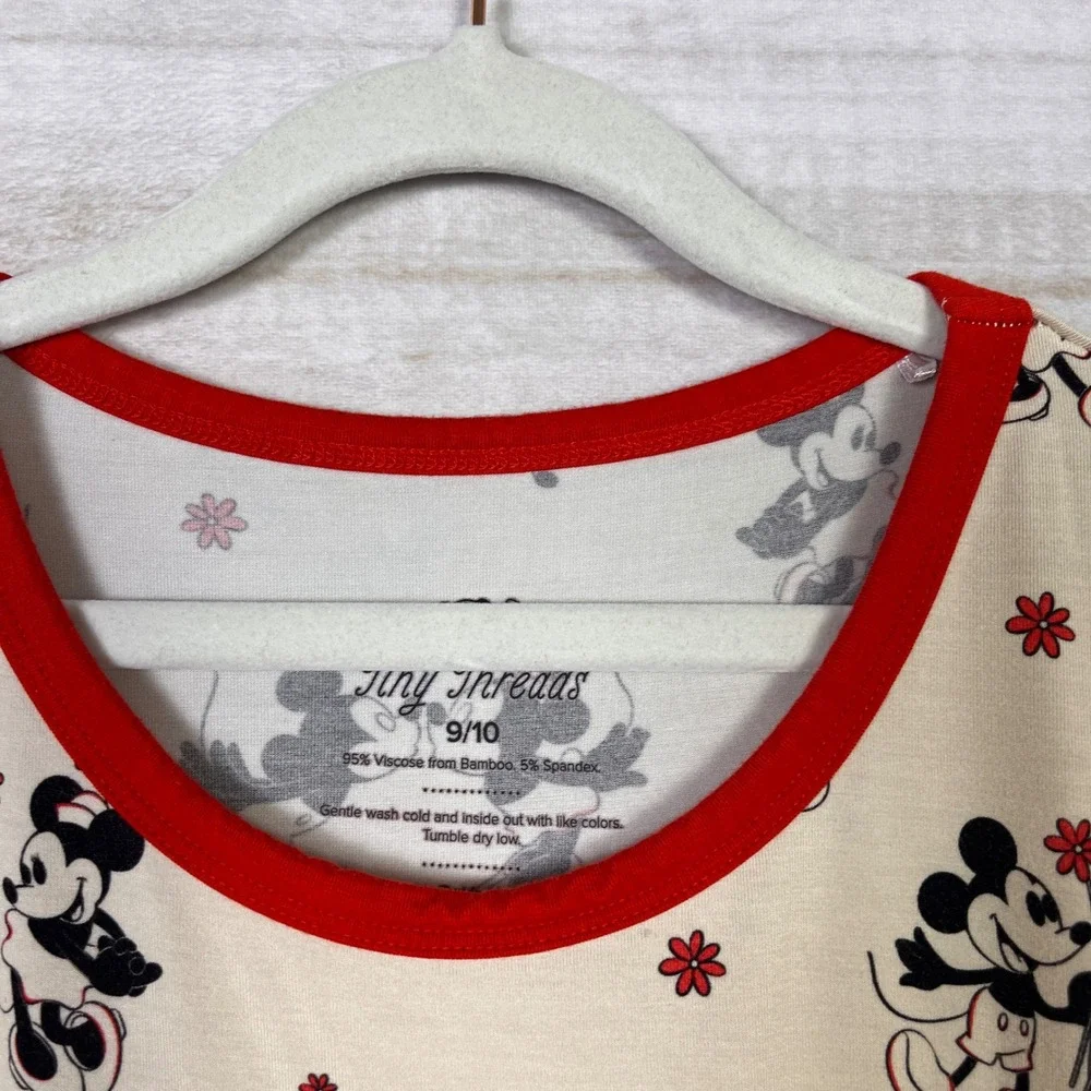 Tiny Threads Kids Mickey Minnie Mouse Bamboo Viscose Nightgown Red Cream 9/10